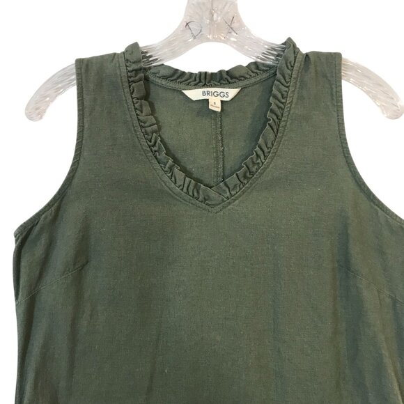 BBriggs Short Dress Size S Green Linen Blend Sleeveless Ruffled V-Neckline - Picture 3 of 11